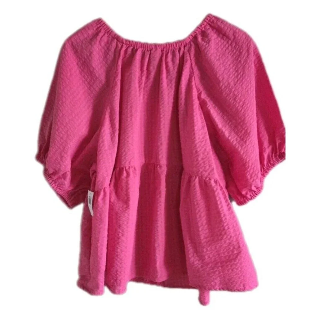 Old Navy Babydoll Blouse Puff Sleeve Top Cotton Hot Pink Size 2X NWT